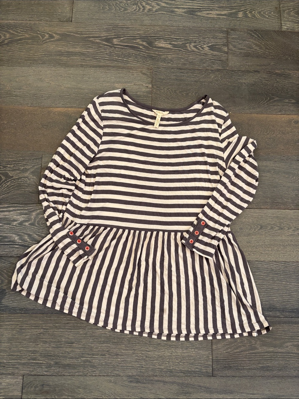 Matilda Jane Gray & White Striped Peplum Tunic with Button Accents